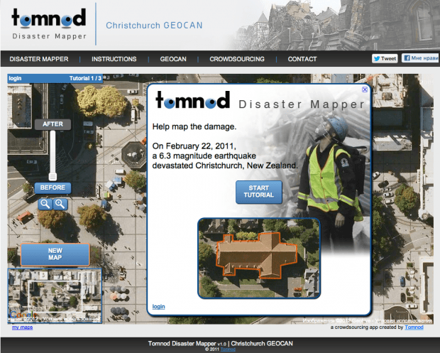 Интерфейс сайта Tomnod Disaster Mapper