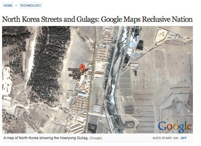Фрагмент карты Google из статьи North Korea Streets and Gulags: Google Maps Reclusive Nation