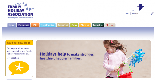 Фрагмент интерфейса сайта  Family Holiday Association